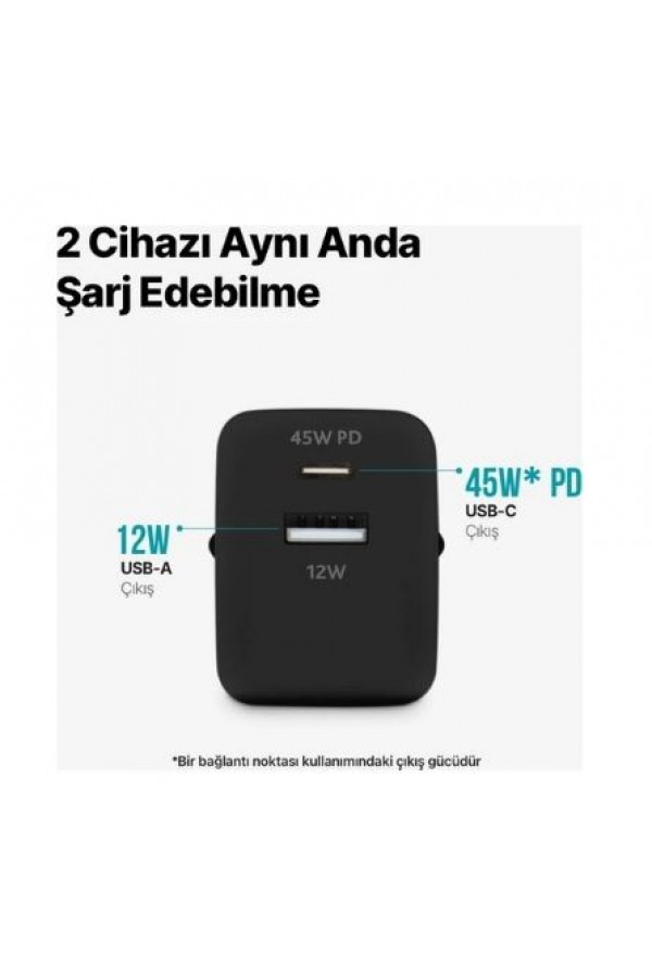 Ttec Smartcharger Duo Pd 45W Seyahat Hızlı Şarj Aleti Usb-C+Usb-A