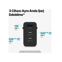 Ttec Süper Hızlı Gan 65W 2x Pd Type C ve 1x USB Girişli Şarj Fiyatı
